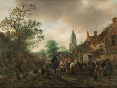 De halte bij de herberg door Isaac van Ostade